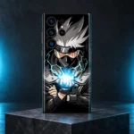 Kakashi Hatake Lightning Mobile Skin shown upright on a graphite block with cyan studio lighting