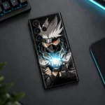 Kakashi Hatake Lightning Mobile Skin shown diagonally on a grey gaming desk