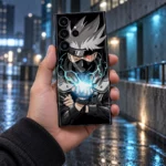 Kakashi Hatake Lightning Mobile Skin shown held against a softly blurred city background
