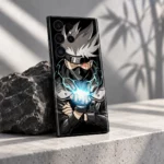 Kakashi Hatake Lightning Mobile Skin shown leaning beside a dark stone in daylight