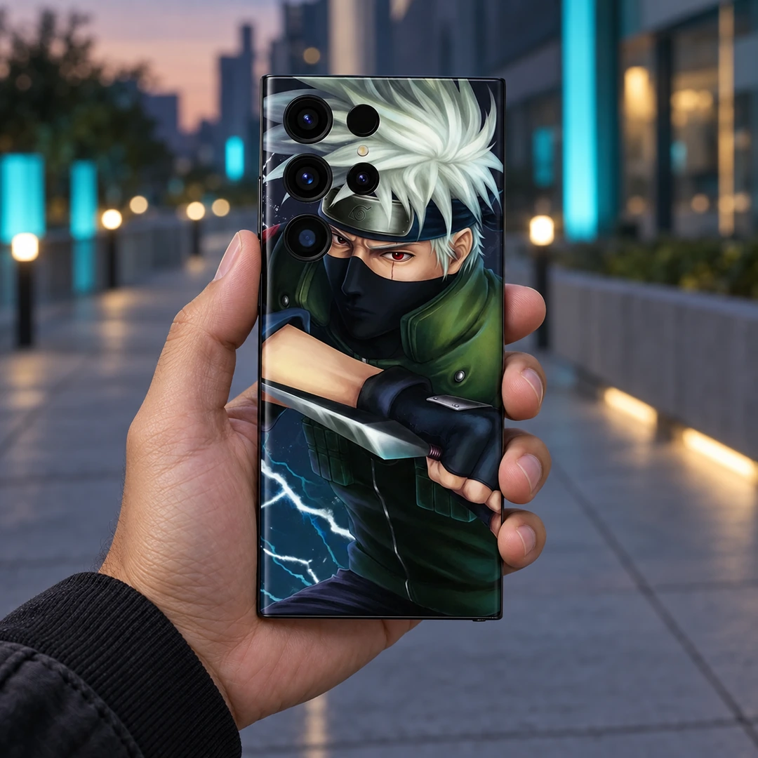 Kakashi Lightning Mobile Skin - Urban handheld view Kakashi Lightning Mobile Skin shown in urban handheld view