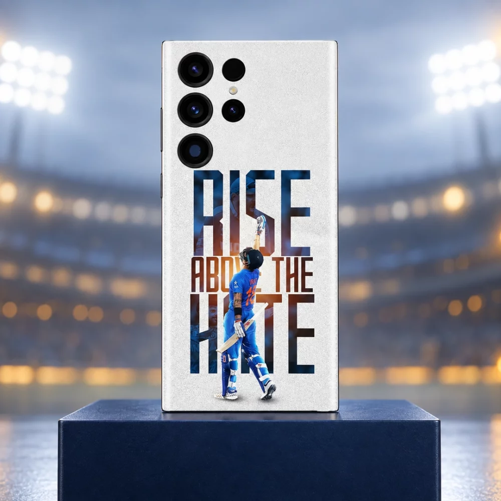 King Kohli mobile skin with Rise Above the Hate artwork in stadium studio hero