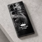 King lion motivational mobile skin with crown and quote in concrete detail