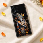 Krishna Colorful mobile skin on cream linen with orange and yellow petals