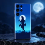 Krishna moonlight silhouette phone skin in a cool blue studio