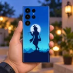 Krishna blue moonlight mobile skin held in hand at twilight