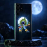 Lord Krishna mobile skin with blue hands, flute and peacock feather under a full moon - moonlight studio