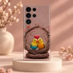 Love Birds Nest and Heart Mobile Skin shown in blush studio hero