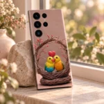 Love Birds Nest and Heart Mobile Skin shown in window garden view