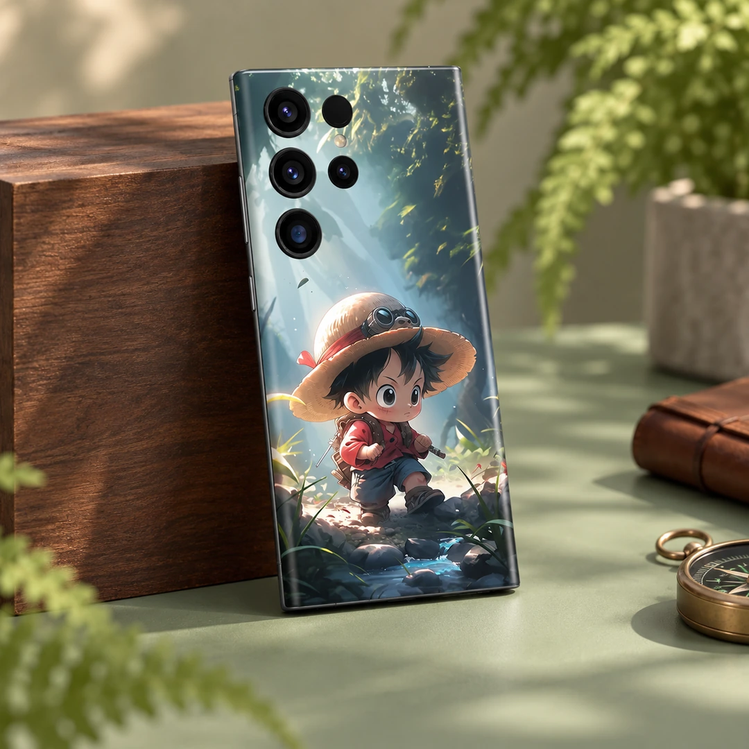 Luffy One Piece Forest Explorer Mobile Skin - sage studio angled view Luffy One Piece forest explorer mobile skin, sage studio angled view
