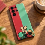 Luffy & Zoro Friendship Mobile Skin shown cafe tabletop flat lay