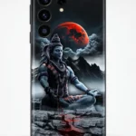Mahadev mobile skin with Shiva meditating below a red moon - shiva artwork detail