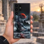 Mahadev mobile skin with Shiva meditating below a red moon - in-hand lifestyle