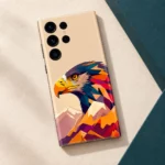 Majestic Eagle Geometric Mobile Skin, plaster and teal close view