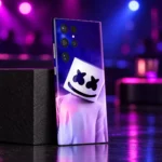 Marshmello mobile skin with purple and pink portrait, stage light view