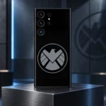 Black Marvel Shield mobile skin with grey circular eagle emblem, blue studio hero