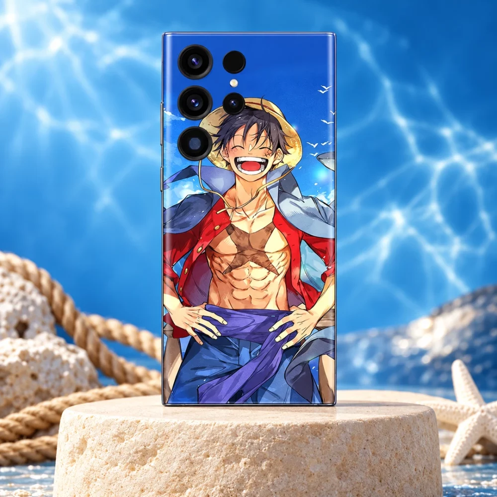 Monkey D Luffy Blue Sky Mobile Skin shown blue studio hero on sandstone