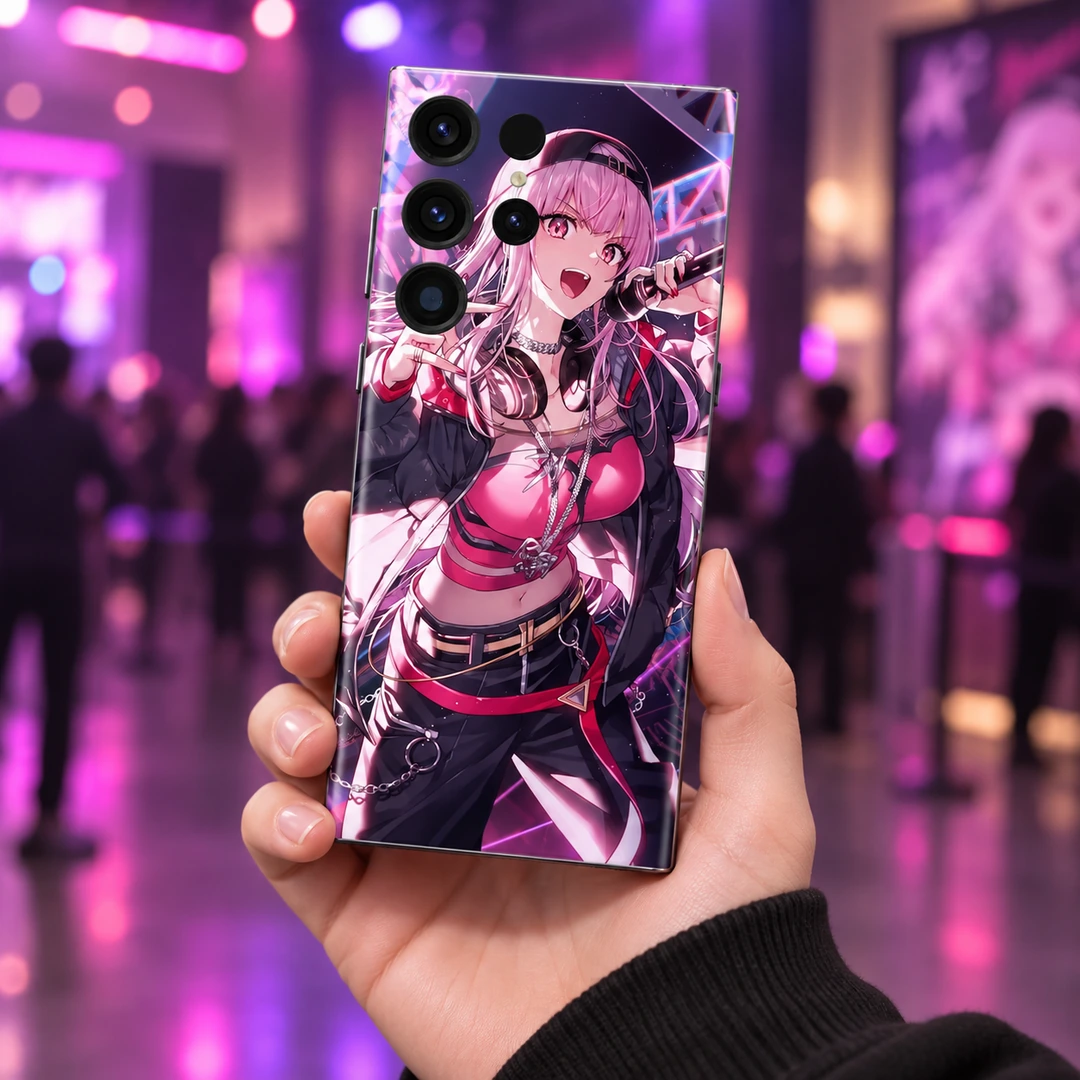 Mori Calliope Pink Stage Mobile Skin - music venue handheld view Mori Calliope pink and black mobile skin, music venue handheld view