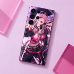 Mori Calliope pink and black mobile skin, lilac studio beauty view