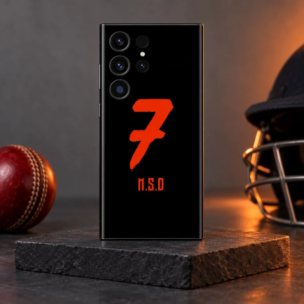 Black MS Dhoni number 7 mobile skin - cricket studio hero