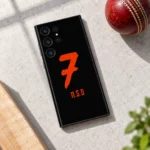 Black MS Dhoni number 7 mobile skin - cricket ball flat lay