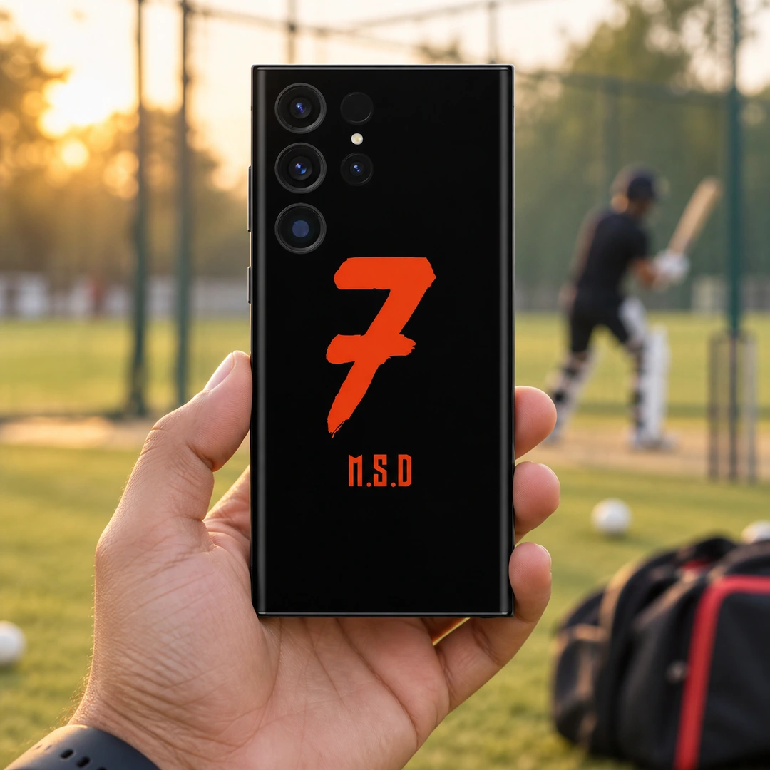 MS Dhoni Number 7 Black Mobile Skin - Practice Ground Lifestyle Black MS Dhoni number 7 mobile skin - practice ground lifestyle