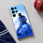 MS Dhoni wicketkeeping photo mobile skin in cricket bench flat lay