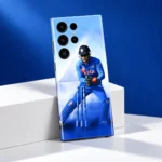 MS Dhoni wicketkeeping photo mobile skin in minimal blue studio
