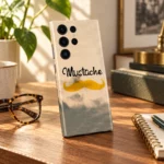 Mustache Golden Icon Vintage Mobile Skin shown in oak desk angle