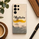 Mustache Golden Icon Vintage Mobile Skin shown in vintage flat lay