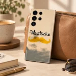Mustache Golden Icon Vintage Mobile Skin shown in leather accent view
