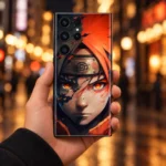 Naruto Fiery Orange Portrait Mobile Skin, evening handheld view