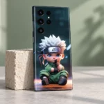 Naruto mobile skin with seated white-haired chibi ninja in green, limestone studio detail