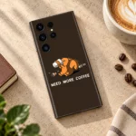 Brown Need More Coffee mobile skin with orange squirrel drinking coffee - cappuccino flat lay