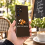 Brown Need More Coffee mobile skin with orange squirrel drinking coffee - terrace handheld