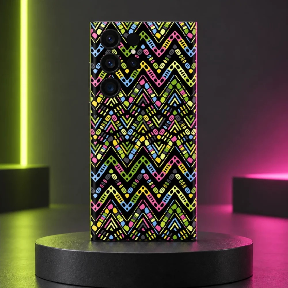 Neon Geometric Zigzag Pattern Mobile Skin, neon studio hero