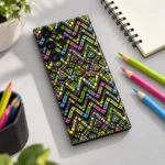 Neon Geometric Zigzag Pattern Mobile Skin, creative desk flat lay