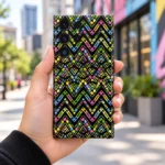Neon Geometric Zigzag Pattern Mobile Skin, urban handheld view