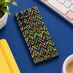 Neon Geometric Zigzag Pattern Mobile Skin, colorful workspace view