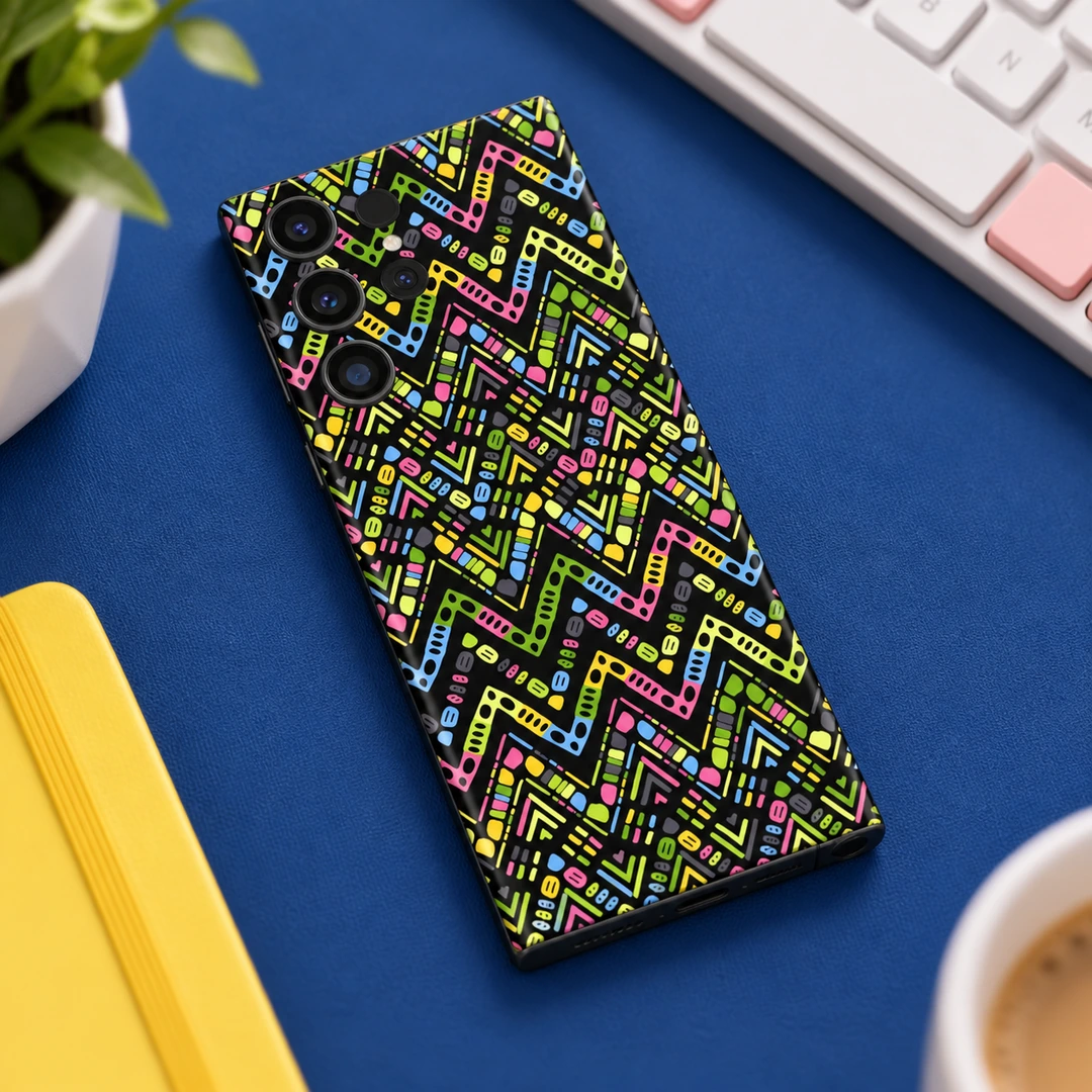Neon Geometric Zigzag Pattern Mobile Skin - Colorful workspace view Neon Geometric Zigzag Pattern Mobile Skin, colorful workspace view