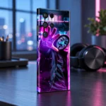 Neon Guy mobile skin with purple hand, dice and masked figure - creator studio angle
