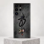 Om With Damru mobile skin with black Om and colourful damru on charcoal - grey stone hero