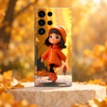 Orange hoodie girl mobile skin with golden autumn artwork, autumn hero view