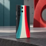 Abstract Design Mobile Skin with teal, ivory and red stripes in modern gallery view