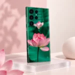 Pink Lotus Flower Mobile Skin shown in blush acrylic studio detail