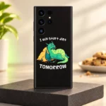 Black Procrastination Dragon mobile skin with green dragon and I will start diet TOMORROW quote - studio hero