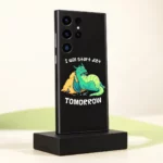 Black Procrastination Dragon mobile skin with green dragon and I will start diet TOMORROW quote - minimal studio angle