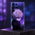 Purple Rain Anime Mobile Skin with lavender-haired character, upright on a dark pedestal