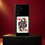Black Queen of Hearts Card mobile skin, burgundy studio hero