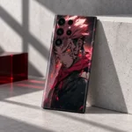 Red-Eyed Anime Boy Crimson Mobile Skin, concrete daylight angle